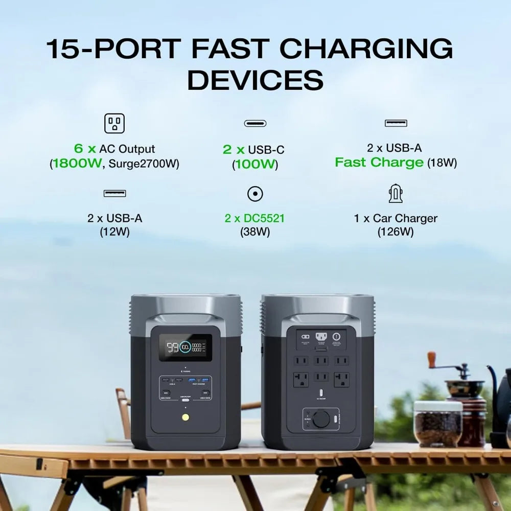 Estación de energía portátil Delta2 1024Wh Batería LiFePO4 CA de 1800W 100W