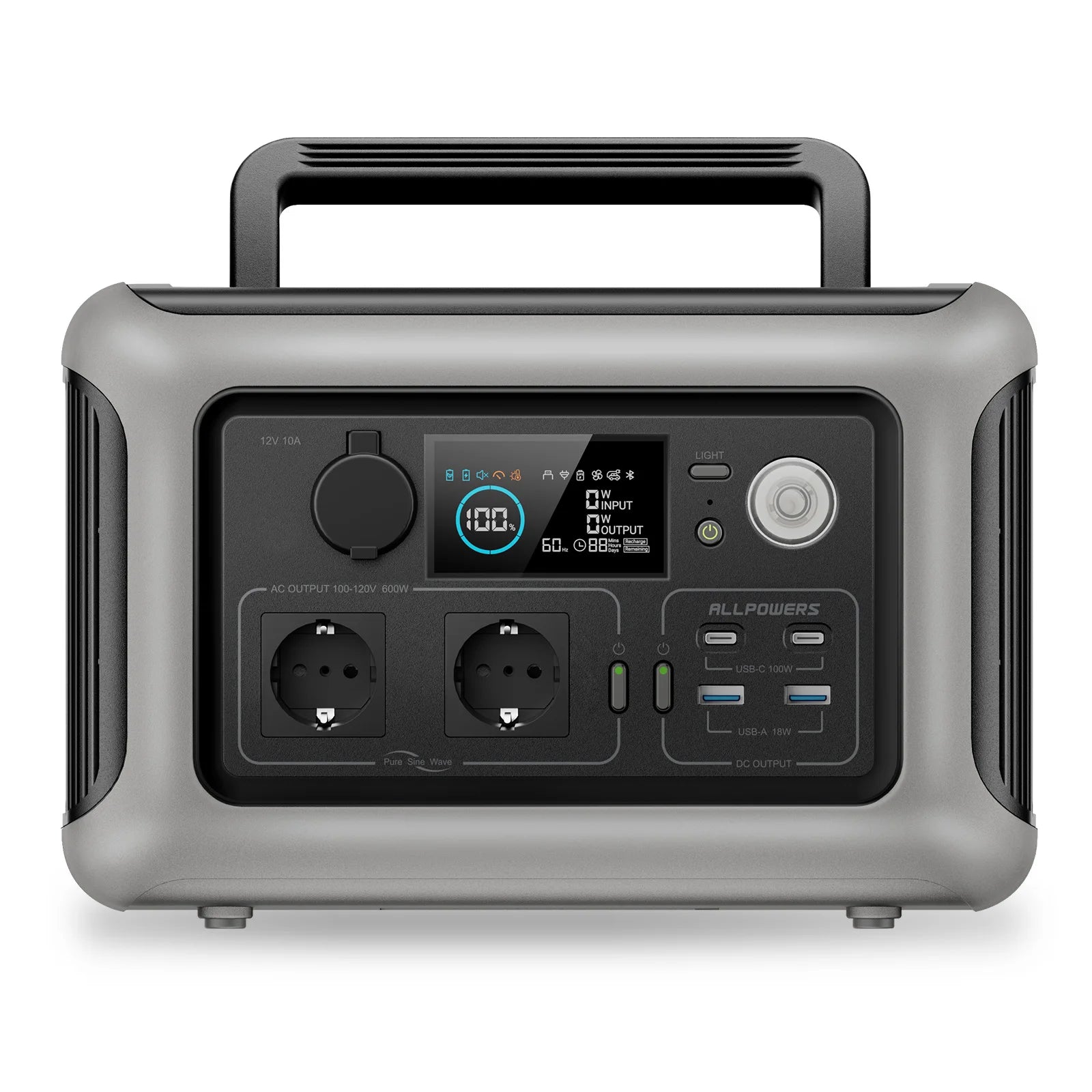 Estación de energía portátil ALLPOWERS R600, batería LiFeP04 de 299 Wh con 2 tomas de CA de 600 W (1200 W de pico) para camping, caravana y hogar