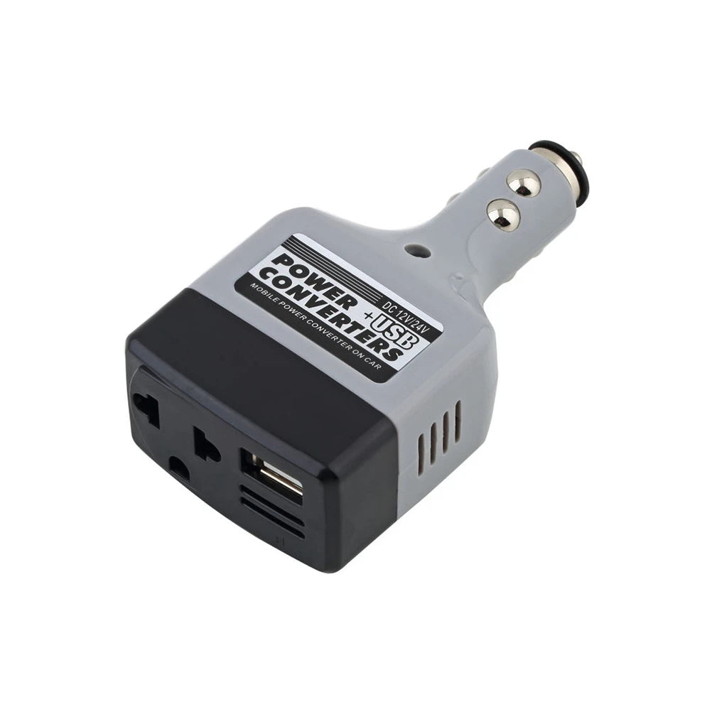 Adaptador Inversor Portátil para Automóvil Convertidor Móvil DC 12V/24V a AC 220V Cargador de Corriente+USB