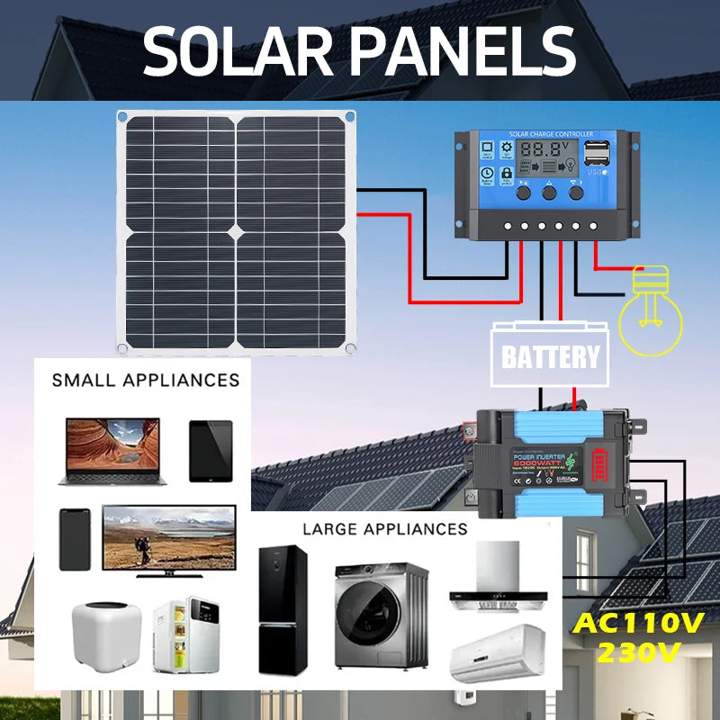Kit completo de energía solar de 6000W fuera de la red + panel solar plegable de 200W - Estación de energía portátil para respaldo en el hogar, caravanas y coches de camping