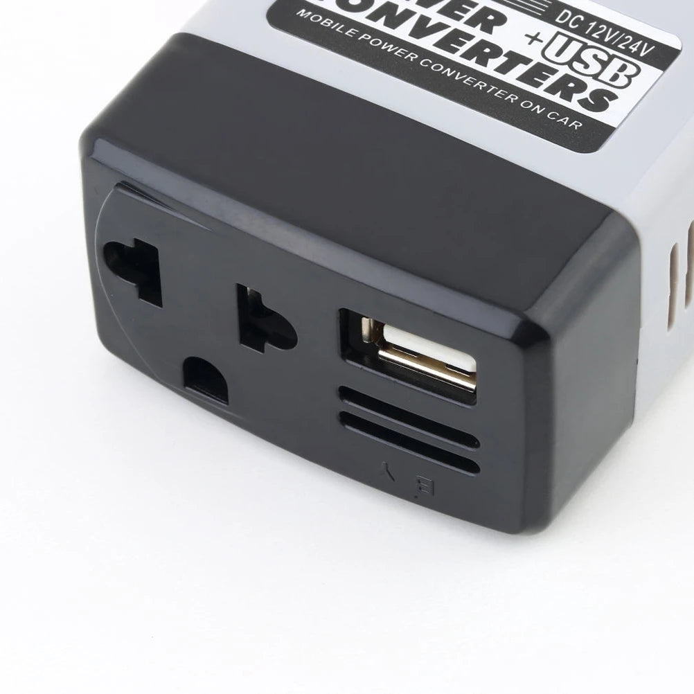 Adaptador Inversor Portátil para Automóvil Convertidor Móvil DC 12V/24V a AC 220V Cargador de Corriente+USB